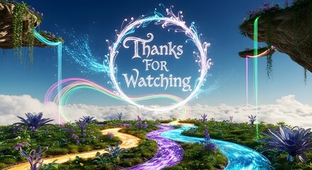 Fantasy Landscape with Thanks for Watching Message