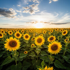 Obraz premium Golden Hour Sunflowers A Stunning Sunset Field