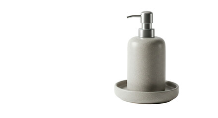 Obraz premium A stylish grey soap dispenser in a minimalist bathroom setting.