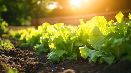 Fresh green lettuce growing in a vibrant garden