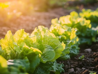 Fresh green lettuce growing in a vibrant garden