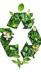 Green recycling symbol made out of leaves and elements