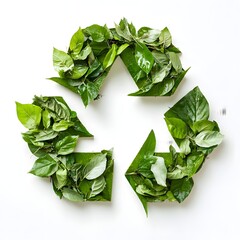 Green recycling symbol made out of leaves and elements