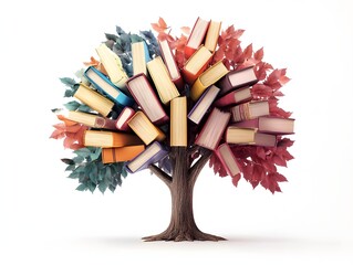 International literacy day concept with tree with books on white background