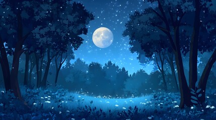 Magical fantasy fairy tale scenery night in a forest