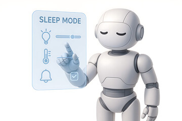 Fototapeta premium AI robot activating sleep mode interface