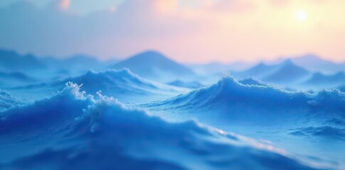 Soft gradient blue waves gently merge with an ethereal atmosphere , misty, abstract