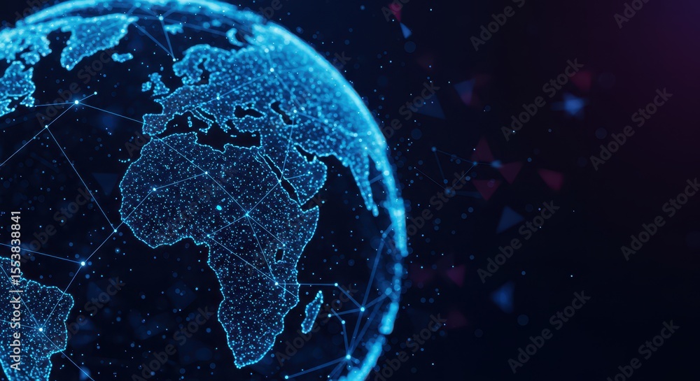 Aufkleber digital earth globe with network connections and abstract design on dark background