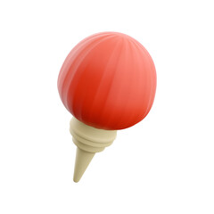 A stylized red ice cream cone with a round scoop, designed for visual appeal and illustrative purposes.