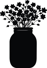 Charming bouquet of tiny wild field flowers artfully arranged in a classic glass mason jar isolated on white background isolated on transparent background