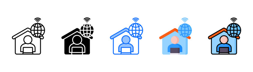 Remote Working icon set with multiple style collection
