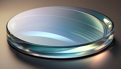 a flat glass disk with a mirror finish reflecting the neutral background subtly generative ai