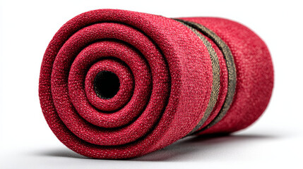 A red fire hose, tightly rolled and photographed with a white background and clipping path for design purposes