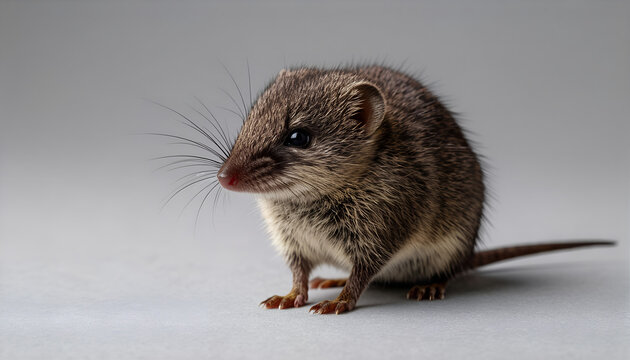 Small Furry Mouse Like Animal on Grey Background
