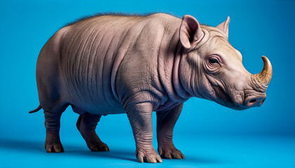 Fototapeta premium Hairless Rhinoceros Isolated on a Blue Background