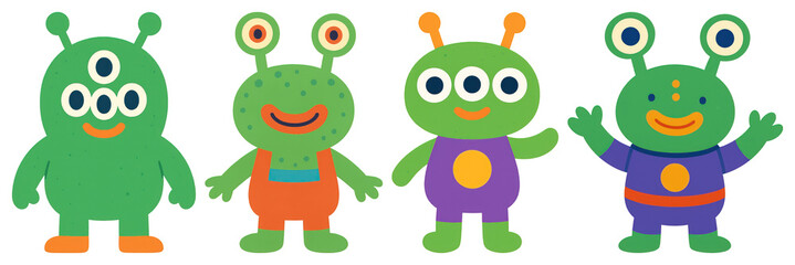 Obraz premium PNG Colorful cartoon alien characters, element set on transparent background