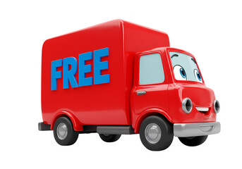 Cheerful Red Delivery Truck A FREE Ride isolated on transparent background