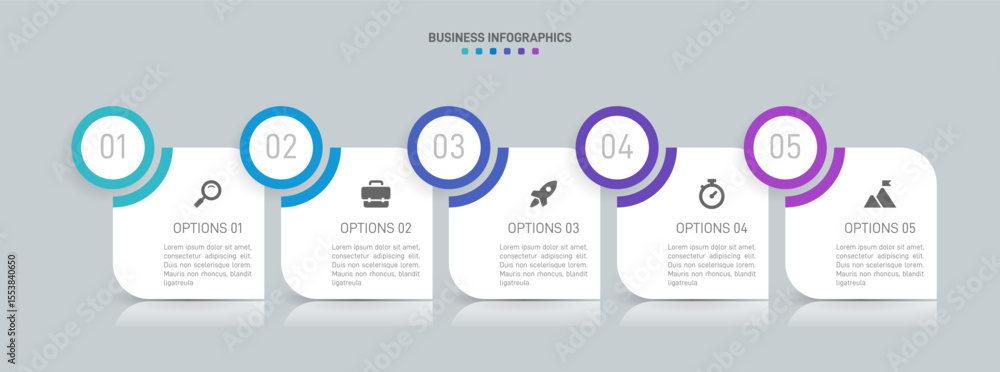 Poster horizontal progress bar featuring 5 arrow-shaped elements, symbolizing the five stages of business s