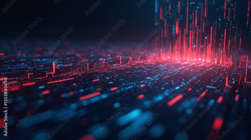 Poster flowing data lines blocked by firewall grid, abstract visualization of cybersecurity system, digital