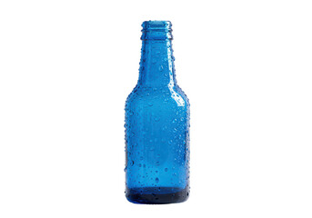 Isolated Refreshing Blue Glass Bottle with Water Droplets