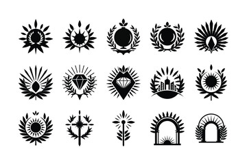 Ornate Emblem Collection Diverse Set of Symbolic Designs Black and White Vector Illustrations for Graphic Projects