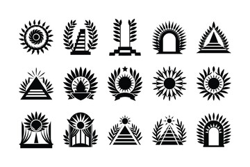 Collection of 20 Classic Sun, Pyramid, and Laurel Wreath Vector Logos