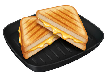 Isolated Grilled Cheese Sandwiches on Cast Iron Skillet