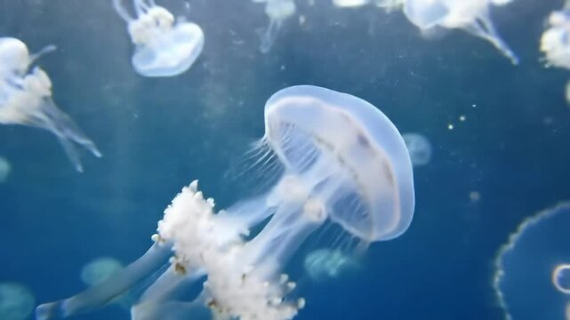 Graceful Jellyfish Swimming in a Tranquil Ocean Environment Underwater