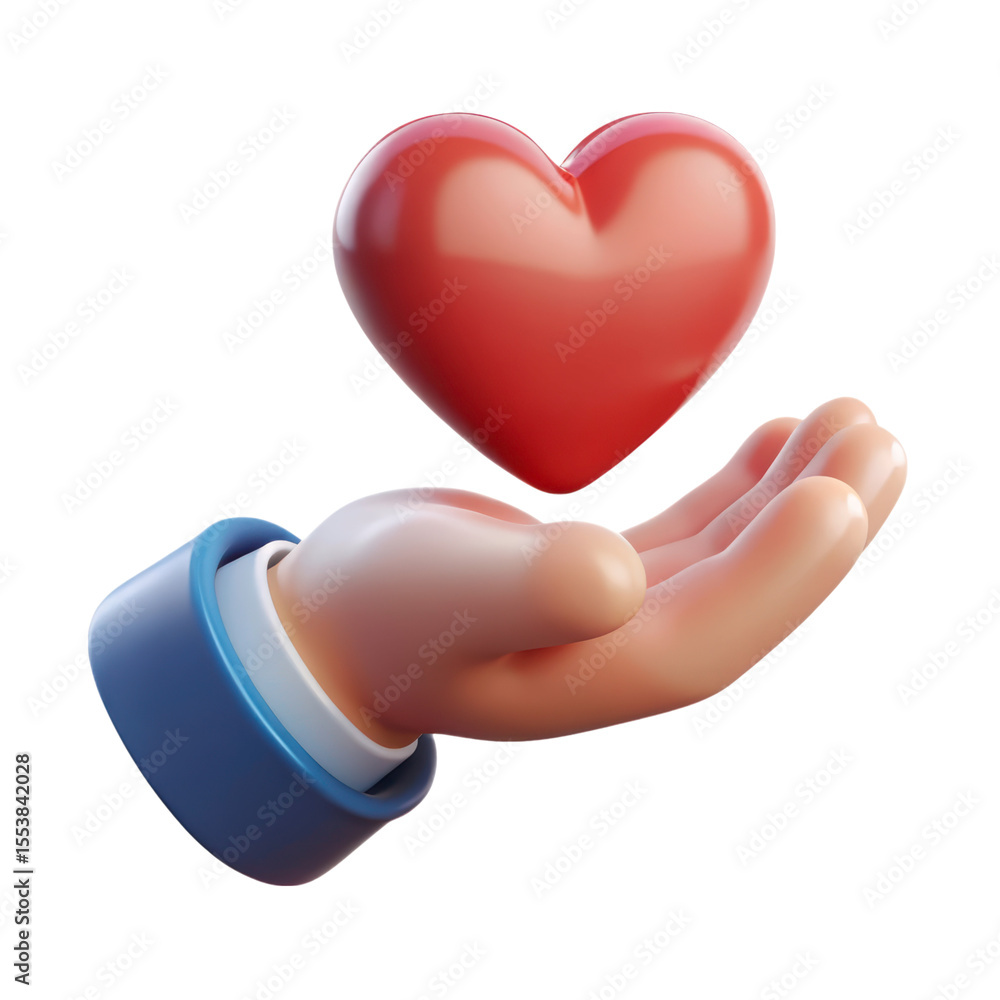 Poster 3d rendering icon with hand holding a red heart isolated on background