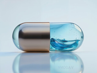glass and metal capsule with blue liquid