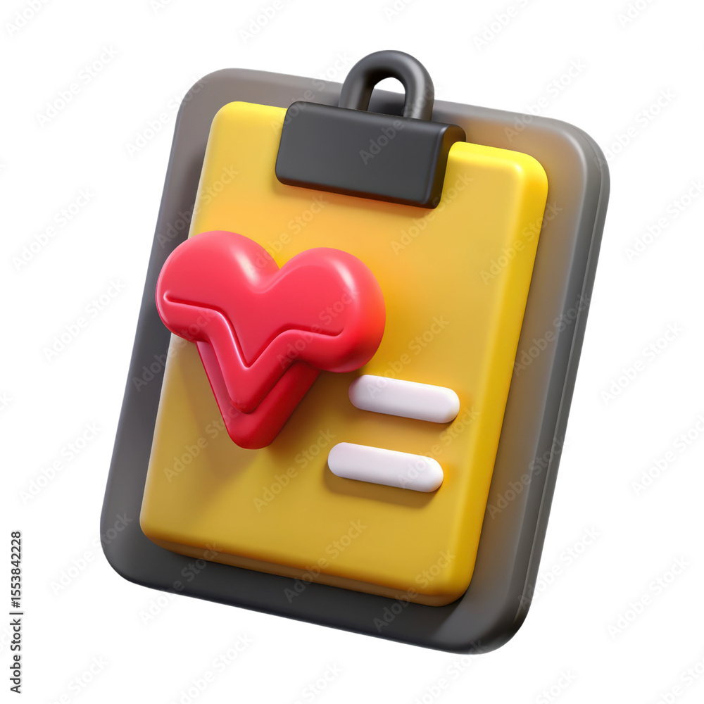 Aufkleber 3d rendering of medical report icon with heart symbol on a clipboard isolated on background