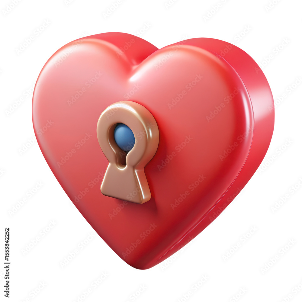 Aufkleber 3d rendering red heart with keyhole icon isolated on white background valentines day design
