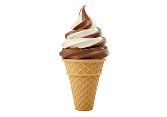 Isolated Swirled Ice Cream Cone Chocolate Vanilla