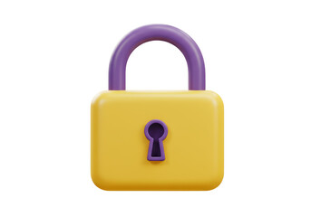 Isolated Yellow Padlock with Purple Shackle Secure
