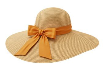 Isolated Straw Hat Bow Summer Sun Protection