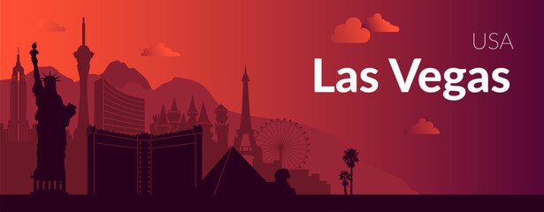 The Vibrant and Colorful Silhouette of Las Vegas is Beautifully Set Against a Stunning Sunset Sky