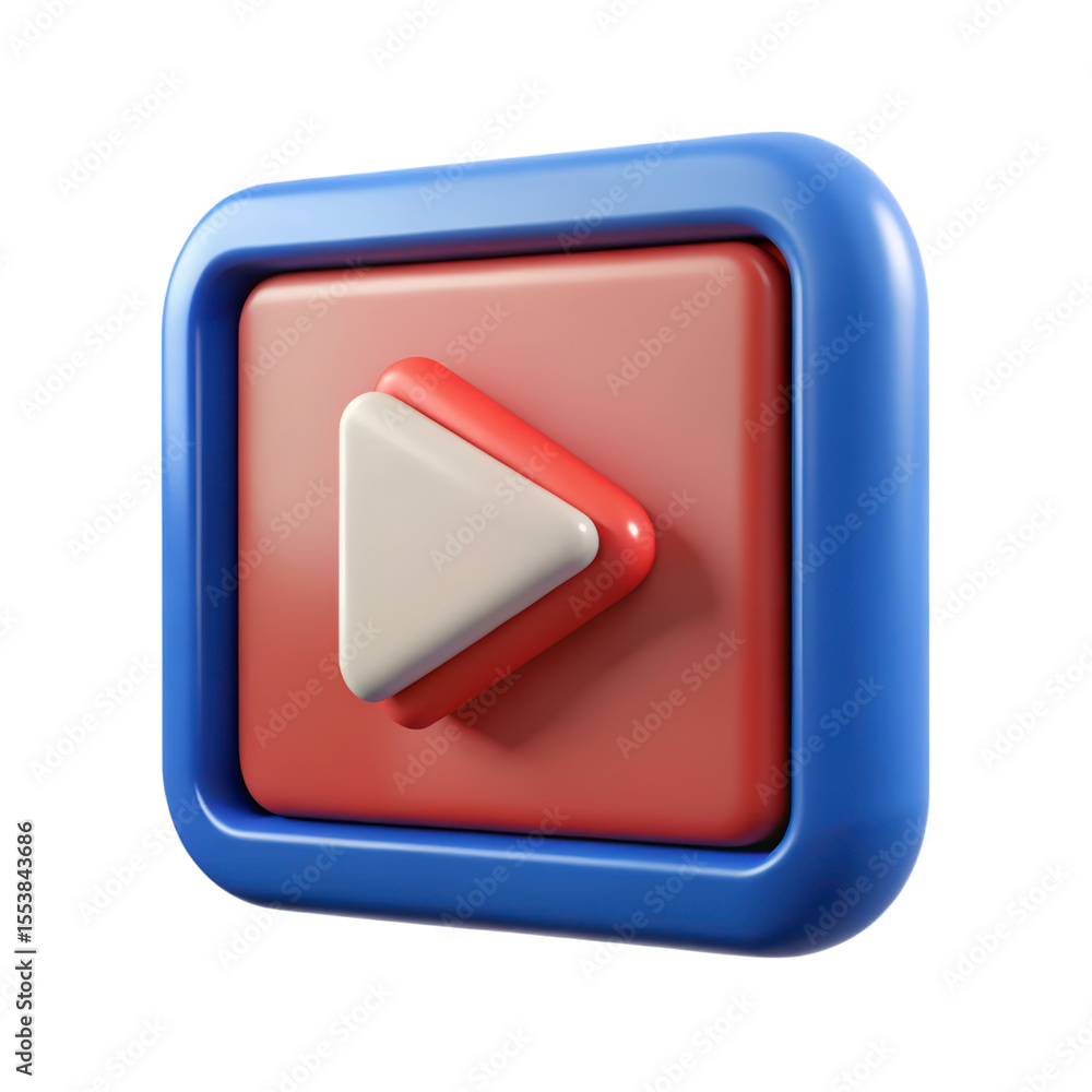Poster play button icon design 3d rendering isolated on background glossy aesthetic minimalist style