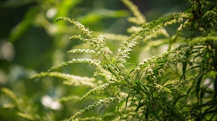 Naklejka premium Closeup of blooming ragweed bush, common cause of seasonal allergies