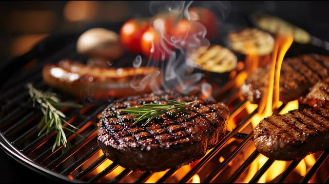 National BBQ Month graphic featuring a hot grill