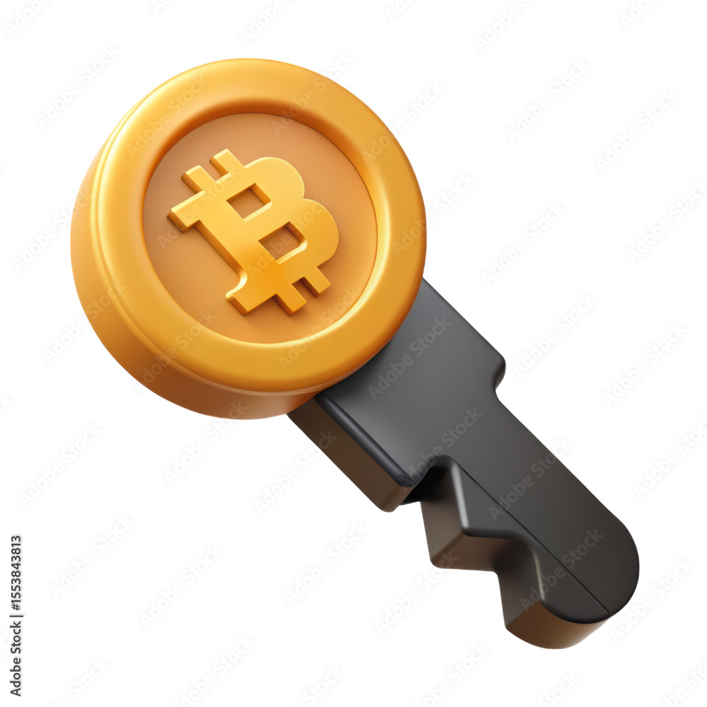 Poster secure bitcoin cryptocurrency access key 3d rendering icon isolated on white background for digital 