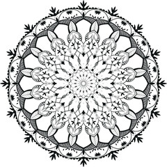 Decorative Floral Mandala Vector with Leaf Motifs and Transparent Background



