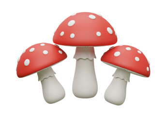 Isolated Trio of Fly Agaric Mushrooms with Iconic White Spots