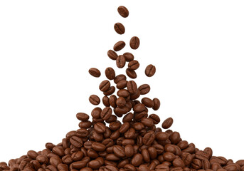 Isolated Cascade of Aromatic Coffee Beans Tumbling in Mid-Air