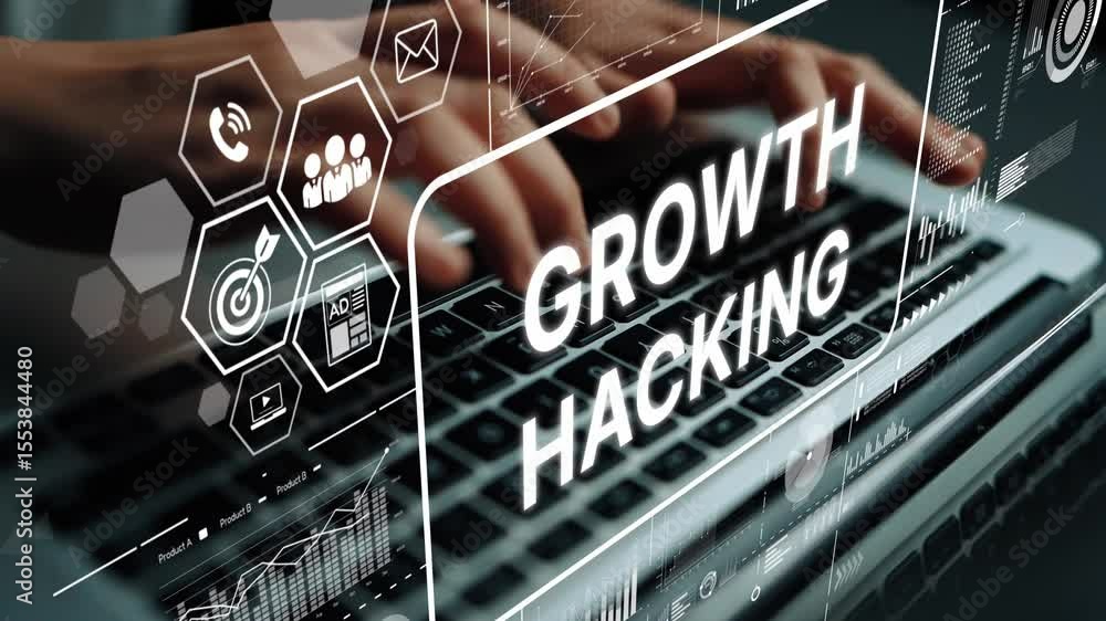 Poster modern digital marketing concepts with emphasis on growth hacking techniques and technology integrat