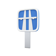 A road sign indicating a highway or motorway, designed with a blue background and white lines representing lanes.