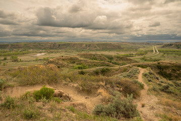 Trail and road through Theodore Roosevelt National Park