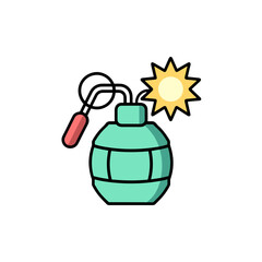 Cartoon grenade keychain design with fuse and sunny background, concept of Keychains & Lanyards  