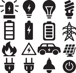 Electric energy and power icons set