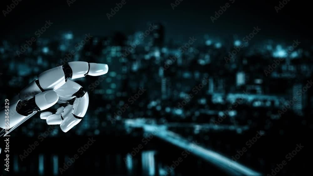 Poster futuristic robot artificial intelligence enlightening ai technology development and machine learning