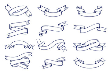 Collection of hand drawn ribbon banners vector design elements for decoration use